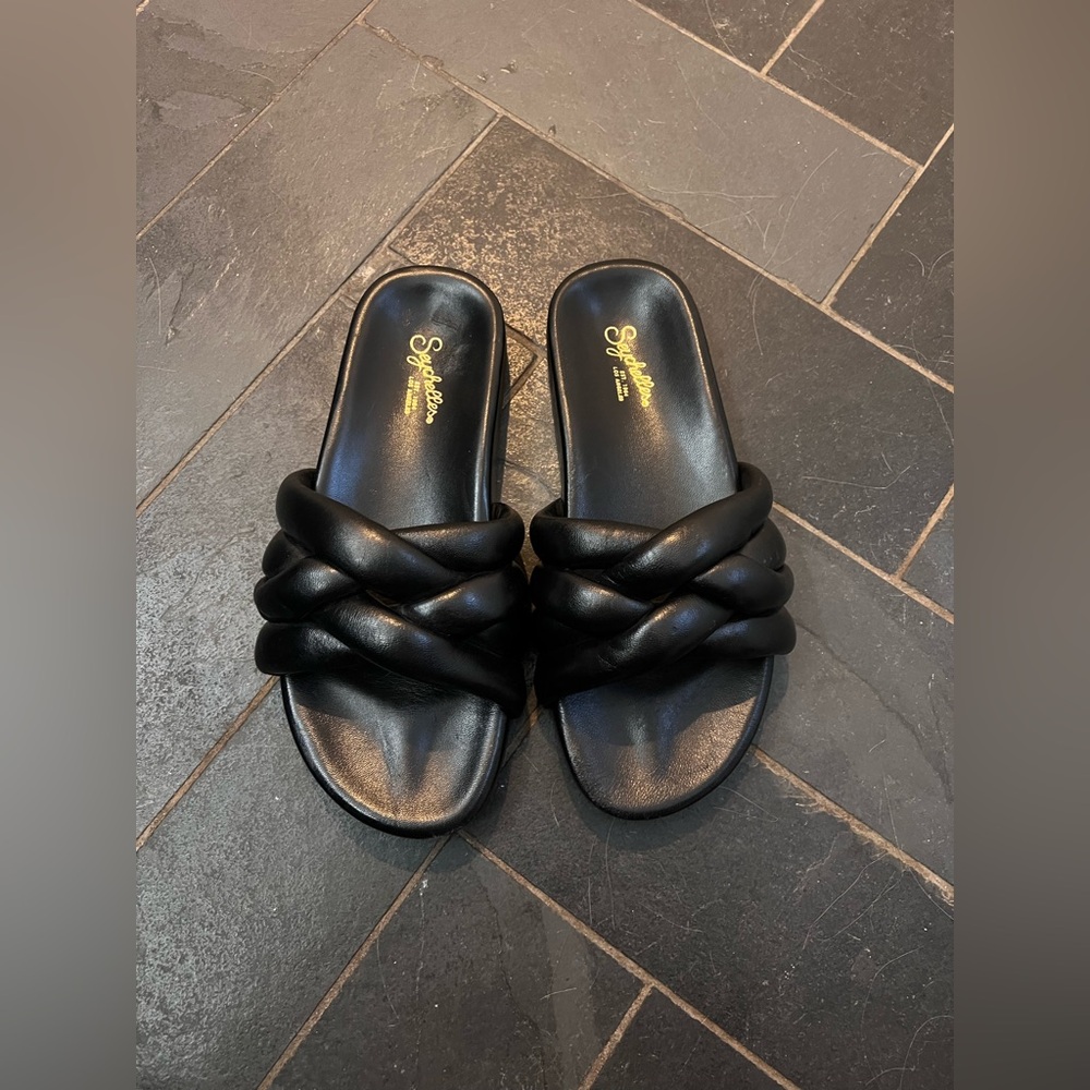 NWOT Seychelles Low Key Glow Up Sandals black leather slide braided crossover - Picture 4 of 7